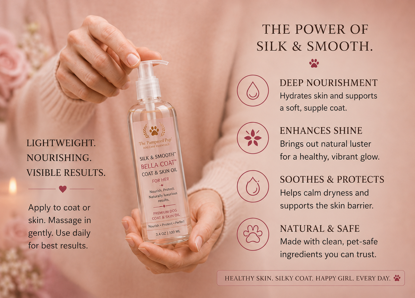 SILK & SMOOTH™ BELLA COAT | Luxury Feminine Coat & Skin Oil